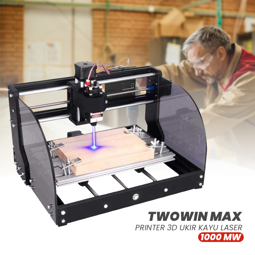 TwoWin Max Printer 3D Ukir Kayu GRBL Laser 1000 mW - CNC 3018 Pro - Black