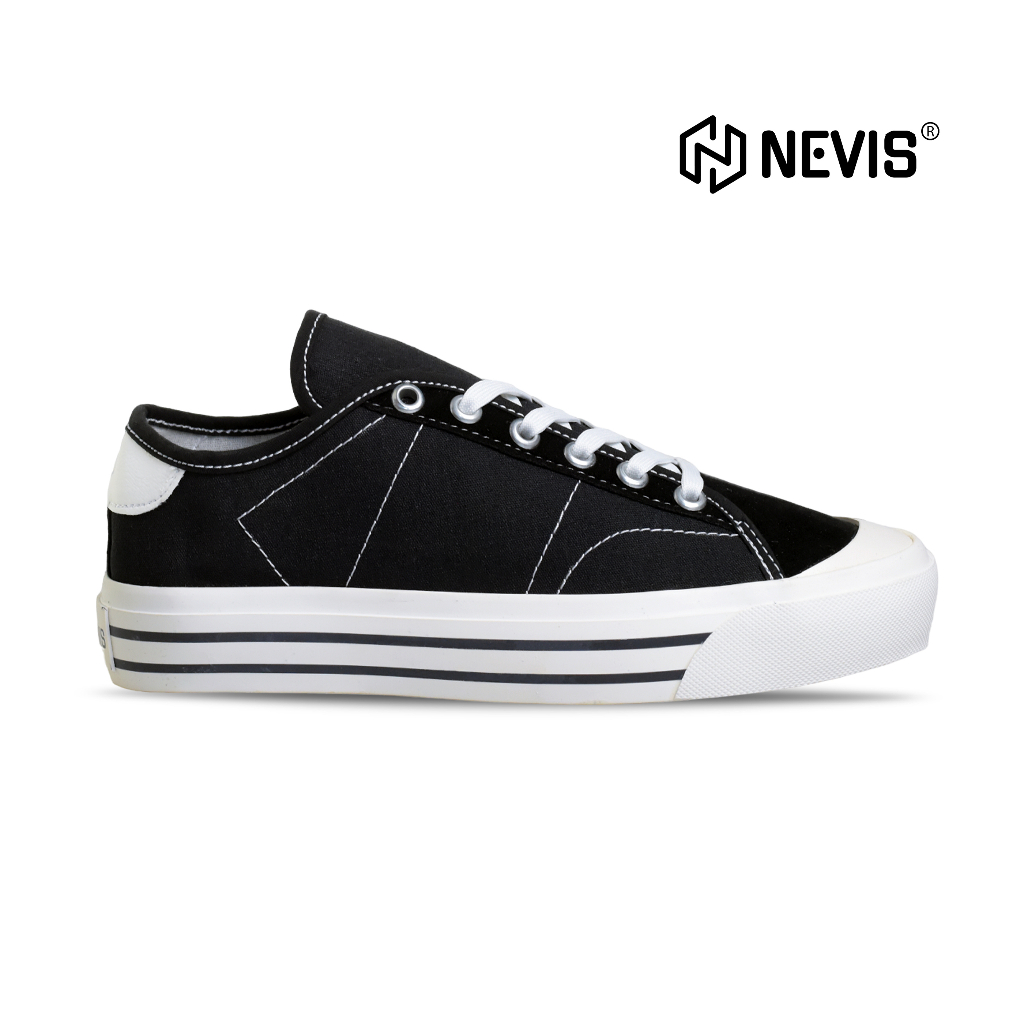 NEVIS Sepatu Sneakers Casual Pria Wanita Boston Kets Sekolah Cowok Cewek Hitam Putih