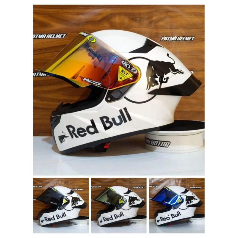 Helm Full Face KYT TT Course Plain White/ Putih Paket Ganteng RedBull Original SNI