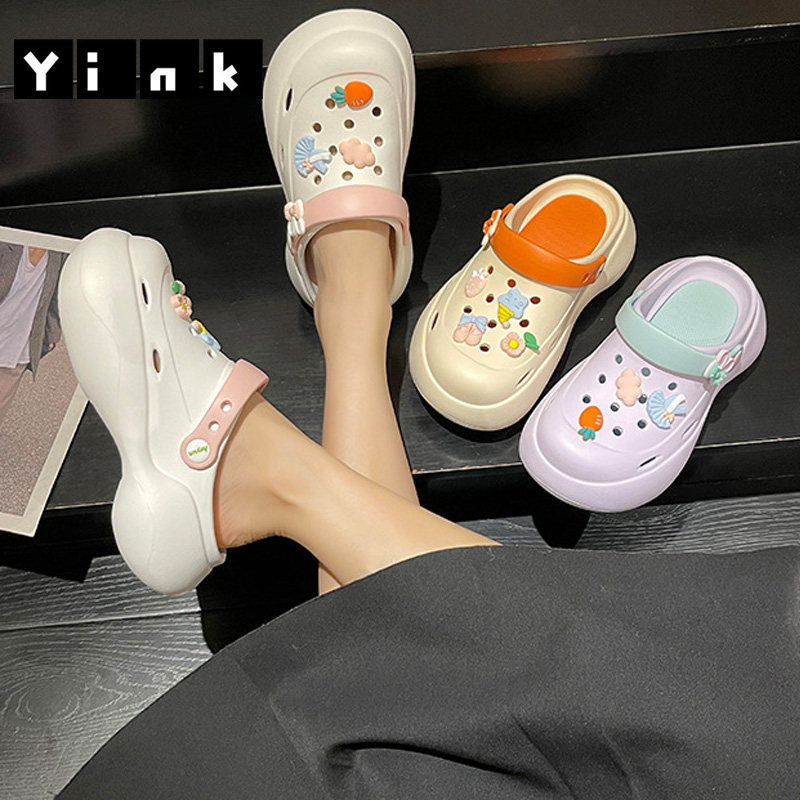 Yink Sendal Wanita Kekinian Import Terbaru Sendal Wedges Sandal Kodok Sendal Crocs Slip On Jibbitz Fuji Baim Viral Sandal Selop Empuk Eva Platform Stiker 3D Sol Tebal