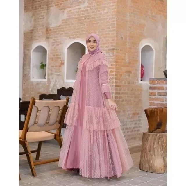 NEW Vanda Dress Gamis Muslim Maxi Kondangan Cringkle Airflow Mix Brukat Premium - Dress Maxy Wanita