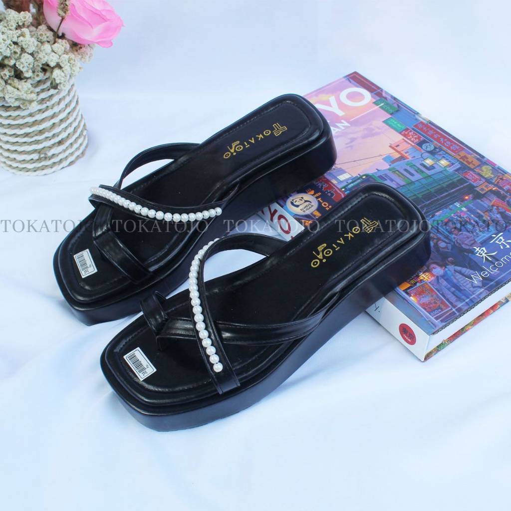 Sandal flatform wanita tali silang mutiara terbaru Sandal wedges wanita terbaru