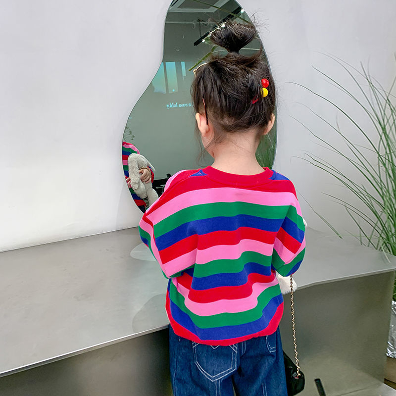 Sweater Anak Perempuan Pelangi SWEATER RAINBOW Baju Anak perempuan lengan panjang Garis Garis bahan knit, Mantel bayi anak perempuan laki laki import 1 - 5 tahun