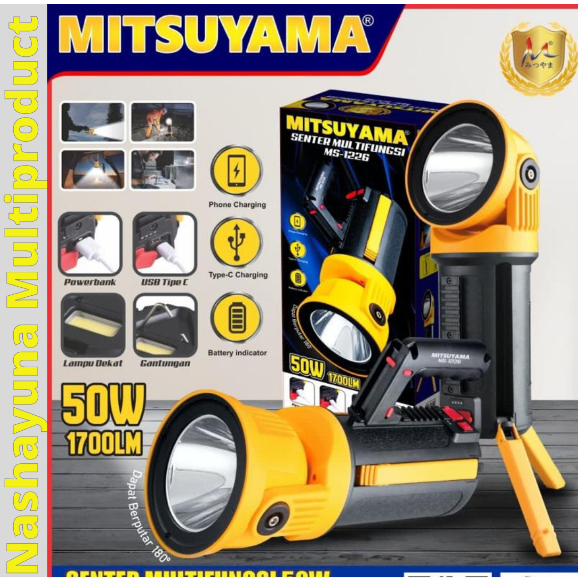 Senter Multifungsi + Lampu Emergency Mitsuyama MS-1226 Led 50 Watt Bergaransi