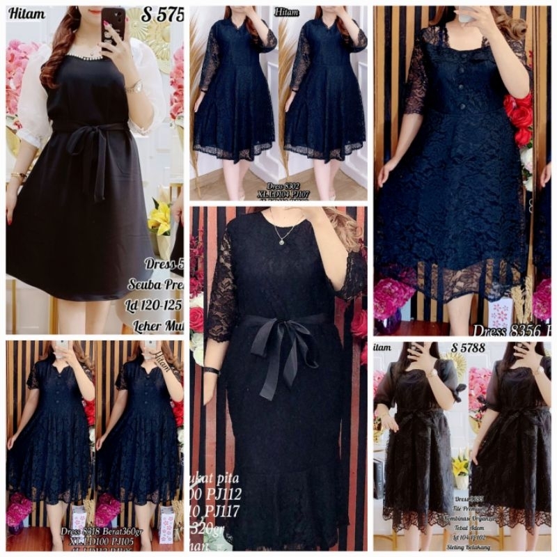 Dress Brukat Mewah Khusus HITAM (Ada 32 motif)