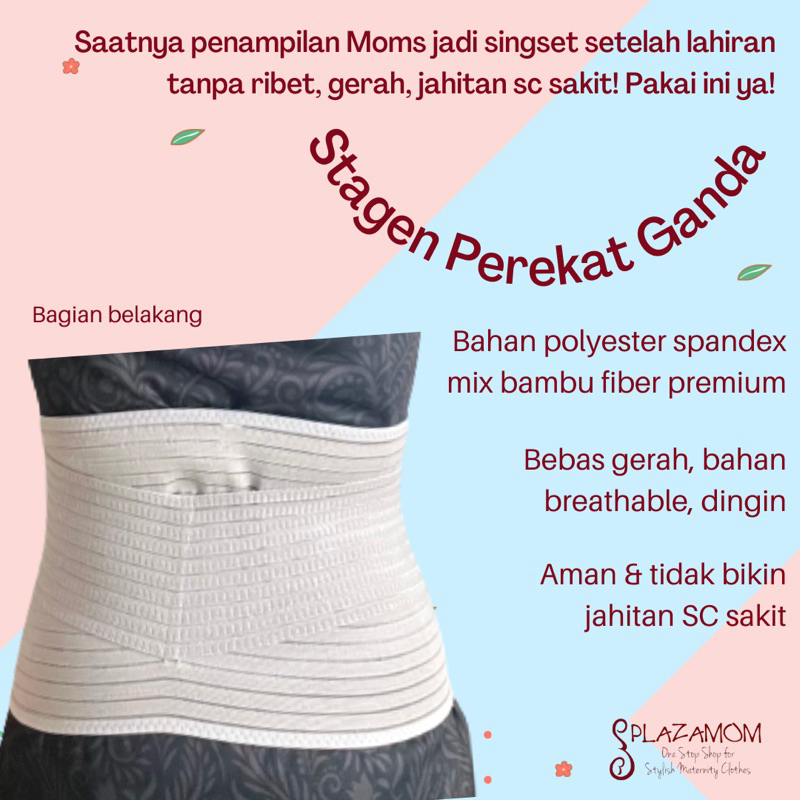 Stagen korset lahiran melahirkan nifas corset perut model perekat ganda bahan katun bambu bamboo kualitas premium aman buat SC jahitan caesar sesar tidak sakit nyaman anti gatal dingin menyerap keringat praktis dipakai buat penampilan singset