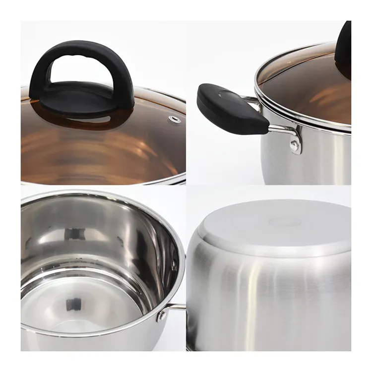 Panci Sop Kuah Steamer 20cm 22cm 24cm 26cm Panci  Kukus Dandang Kukusan Tutup Kaca Stainless Panci Kukus Set Stainless Steel Panci Sup Steamer Tebal