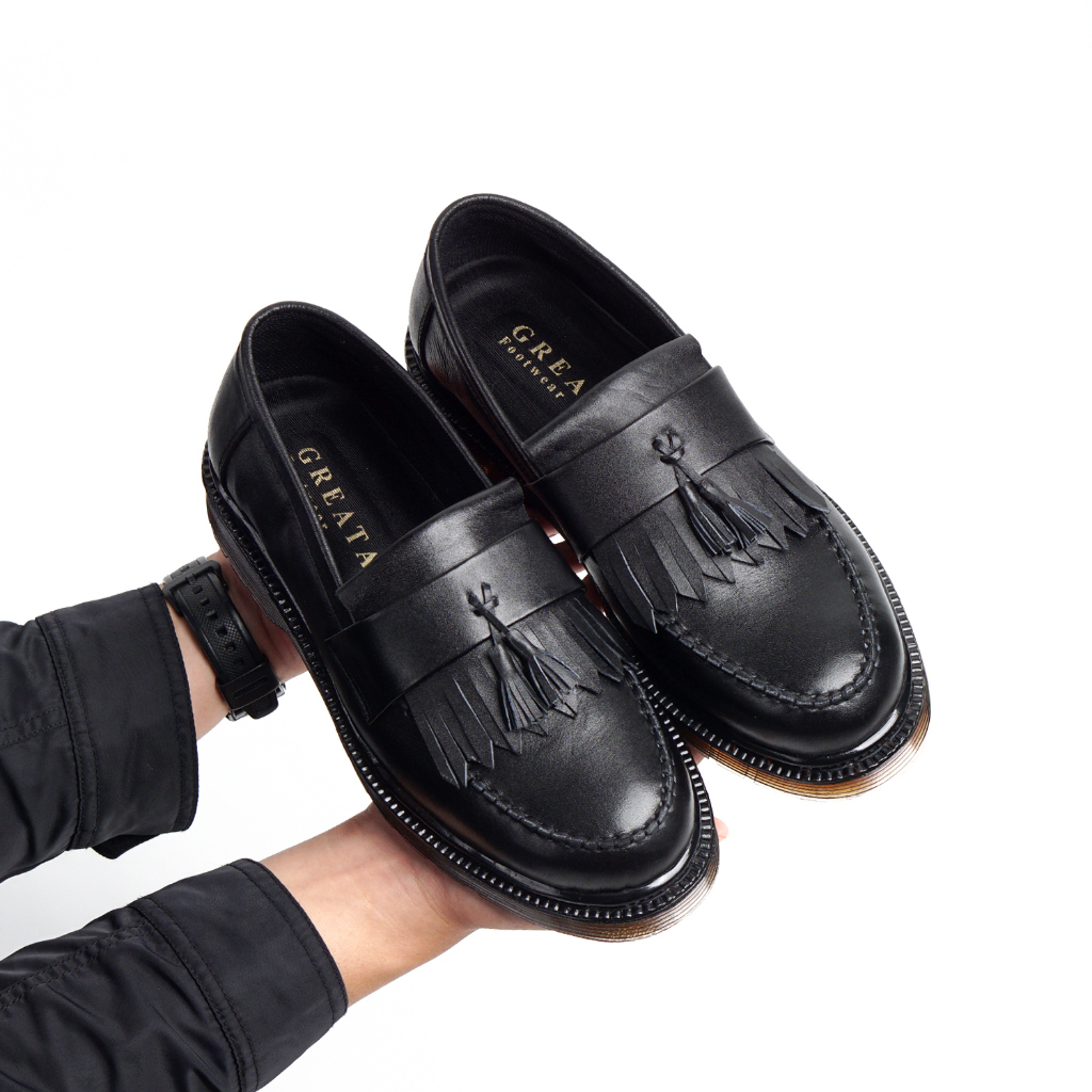 Sepatu Loafers Pria Kulit Asli Kerja Kantor Dinas Sekolah Formal Shoes Pantofel Cowok Laki Ori Greata Empire Black