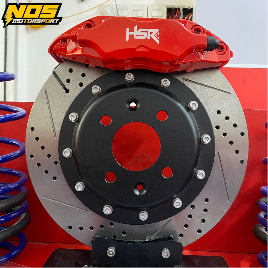 BIG BRAKE KIT HSR UNTUK BRIO DAN JAZZ, BBK HSR WARNA MERAH 4 PISTON