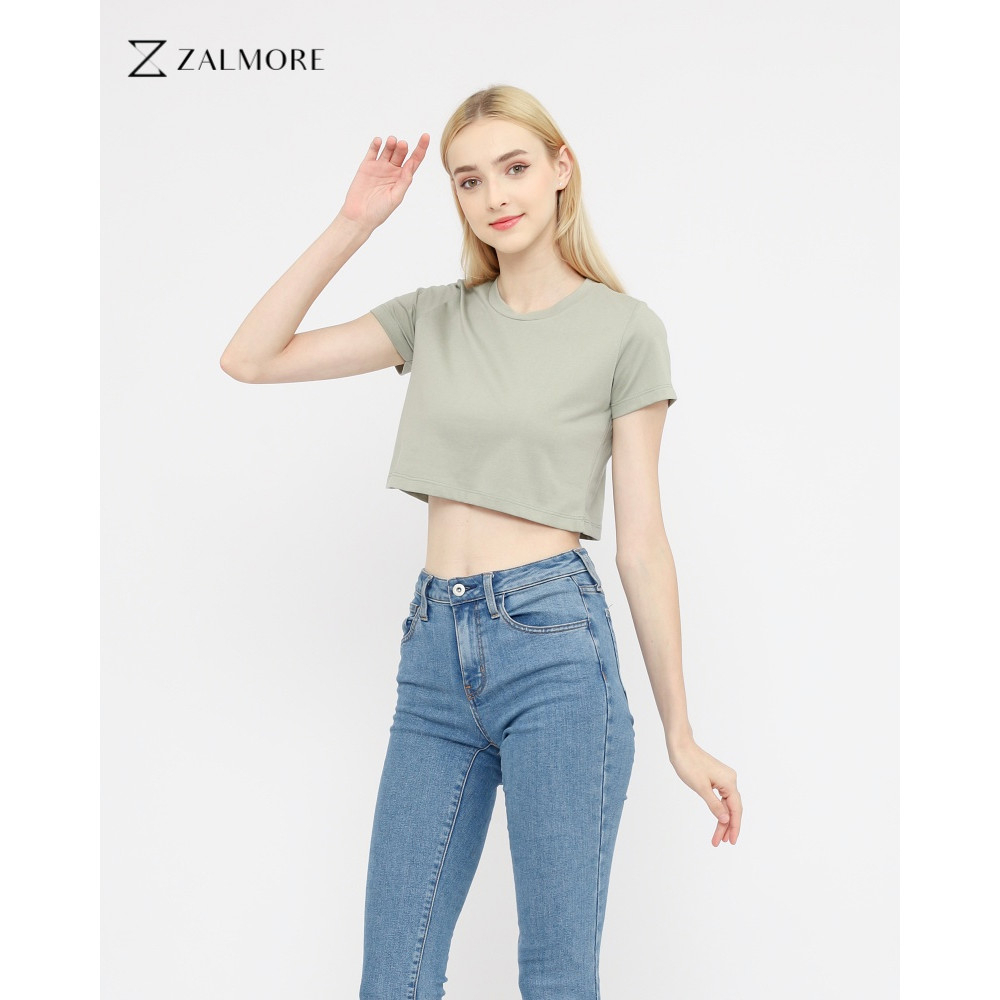 Zalmore Basic Crop T-Shirt Premium Cotton - Kaos Crop Top Wanita