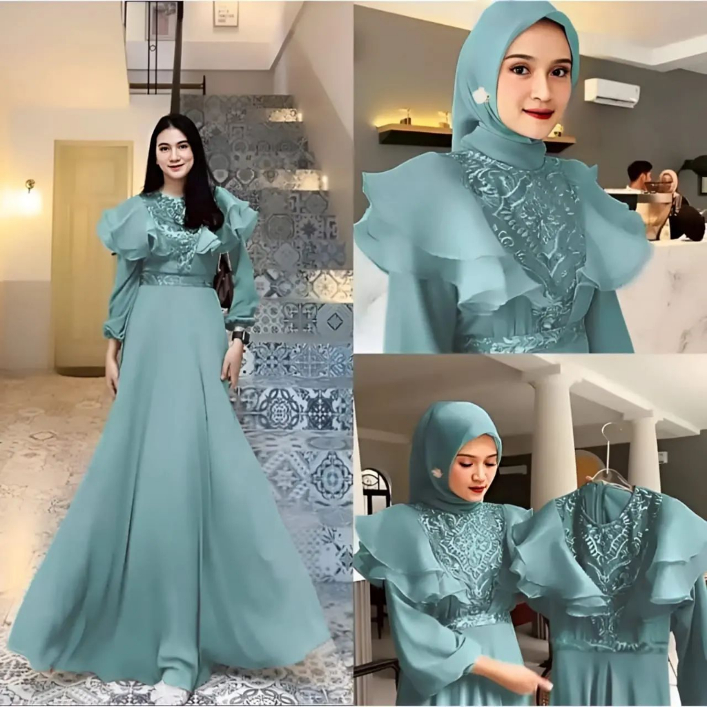 GAMIS WANITA TERBARU MEGHAN DRESS MC BAHAN CERUTY BABY DOLL APLIKASI ORGANZA BRUKAT DAPAT GAMIS WANITA ( TIDAK TERMASUK HIJAB ) LD 100 - 120 CM UKURAN M L XL XXL GAMIS WANITA TERBARU 2023 // DRESS CERUTY BABYDOLL PREMIUM KEKINIAN // MAXY DRESS JUMBO