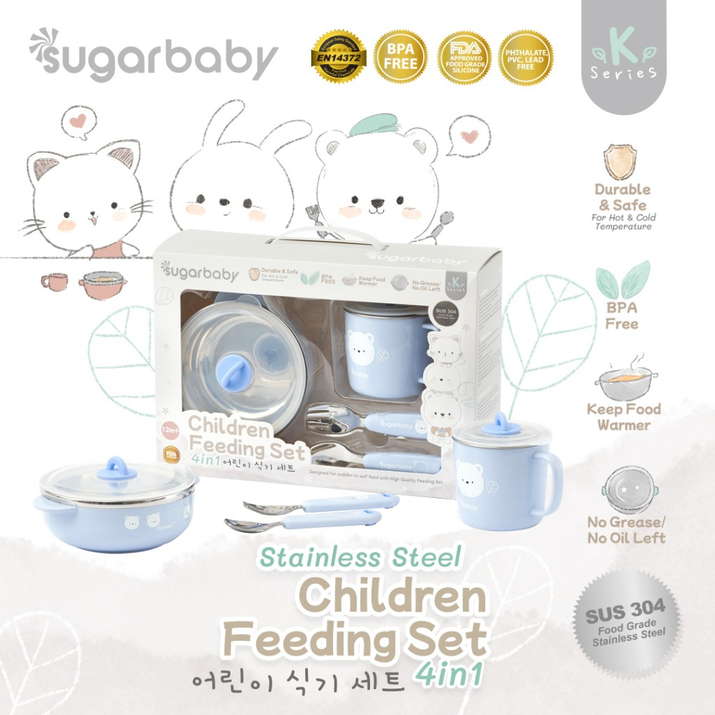 Sugar Baby Stainless Steel Children Feeding Set 4in1 (K-Series)/Set Alat Makan Bayi/Perlengkapan MPASI Bayi