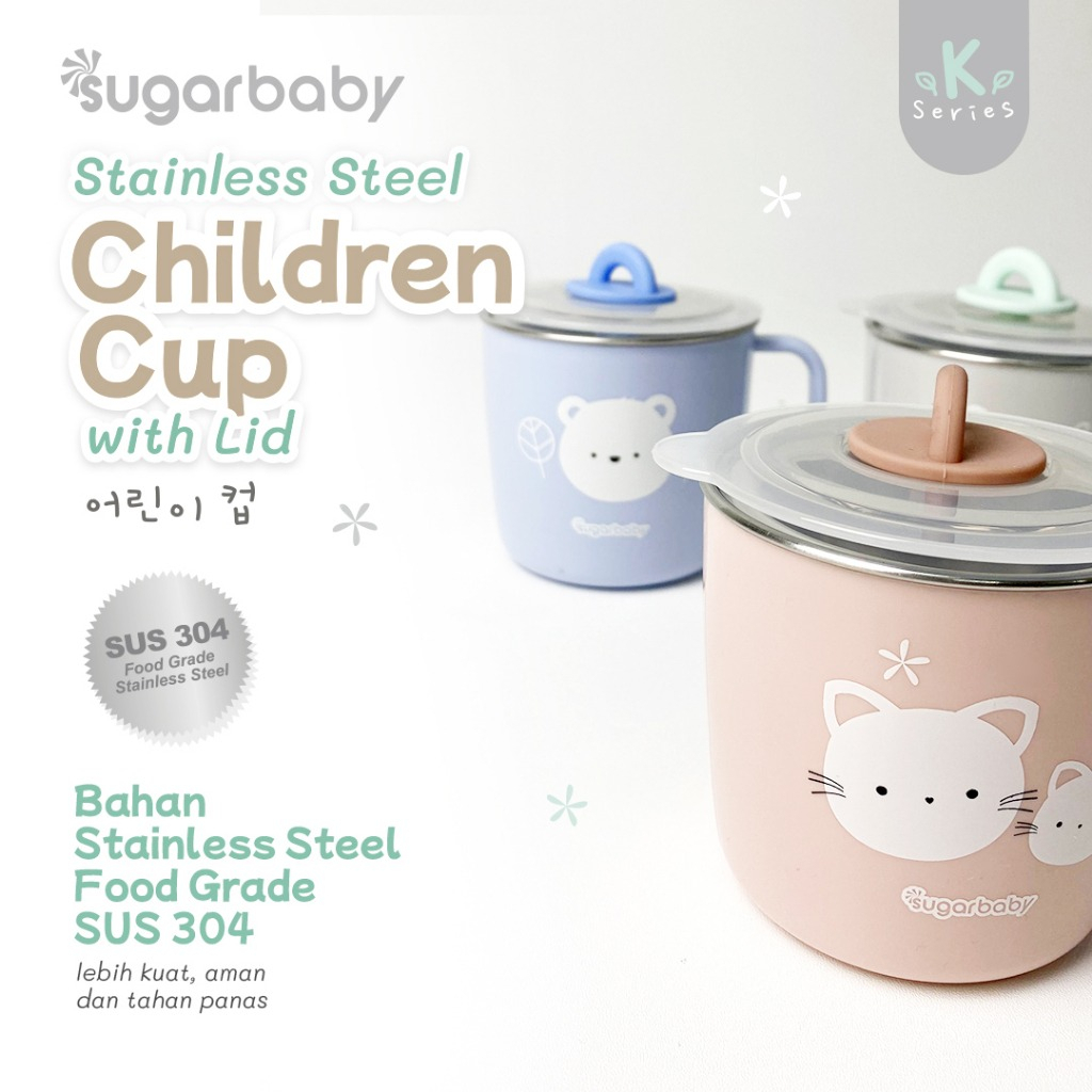 Sugar Baby Stainless Steel Cup with Lid/ Sugarbaby Gelas Minum stainless steel Anak/Gelas Minum Anak