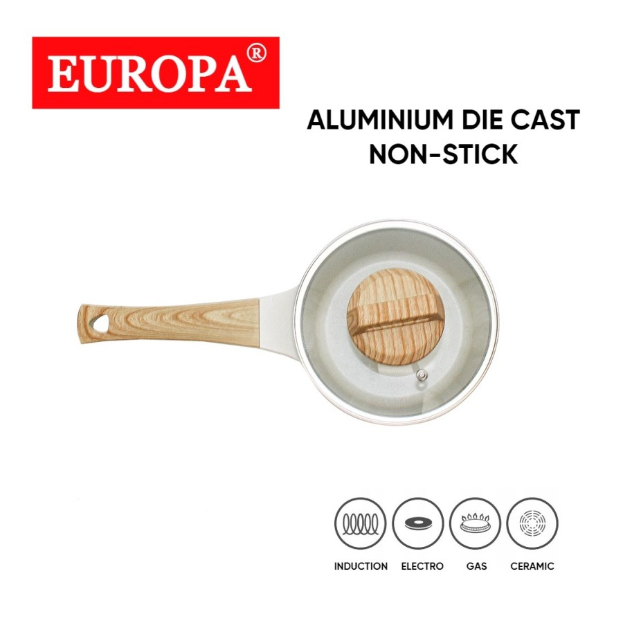 Europa Sauce Pan Cookware Panci Susu Marble Coating 16 cm Glass Lid