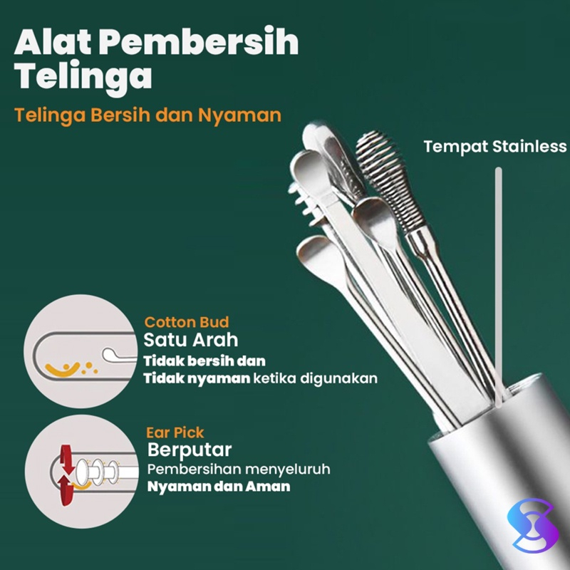 Korek Kuping Alat Pembersih Korekan Kotoran Telinga Satu Set Isi 6 Tabung Besi Anti Karat Aman Berkualitas Bahan Stainless Ear Pick Set 6in1 Ear Wax Picker Spoon Mini Kecil Lengkap ACK49