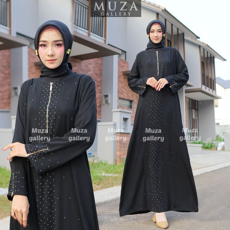 MUZA ABAYA HITAM ZIPER MATA