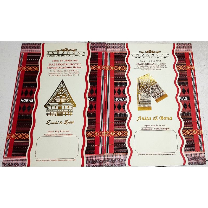 cetak undangan adat batak/lipat 3/souvenir/kekinian&Elegant/Custom/