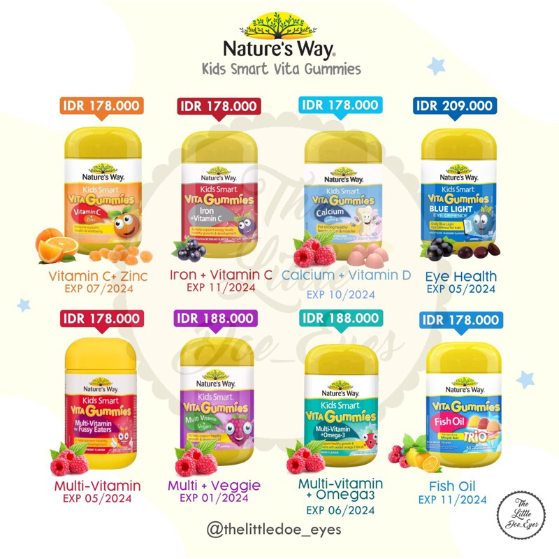 [READY] Nature’s Way Kids Smart Vita Gummies Calcium + Vitamin D / Vitamin C + Zinc / Immune / Omega3 / Multi