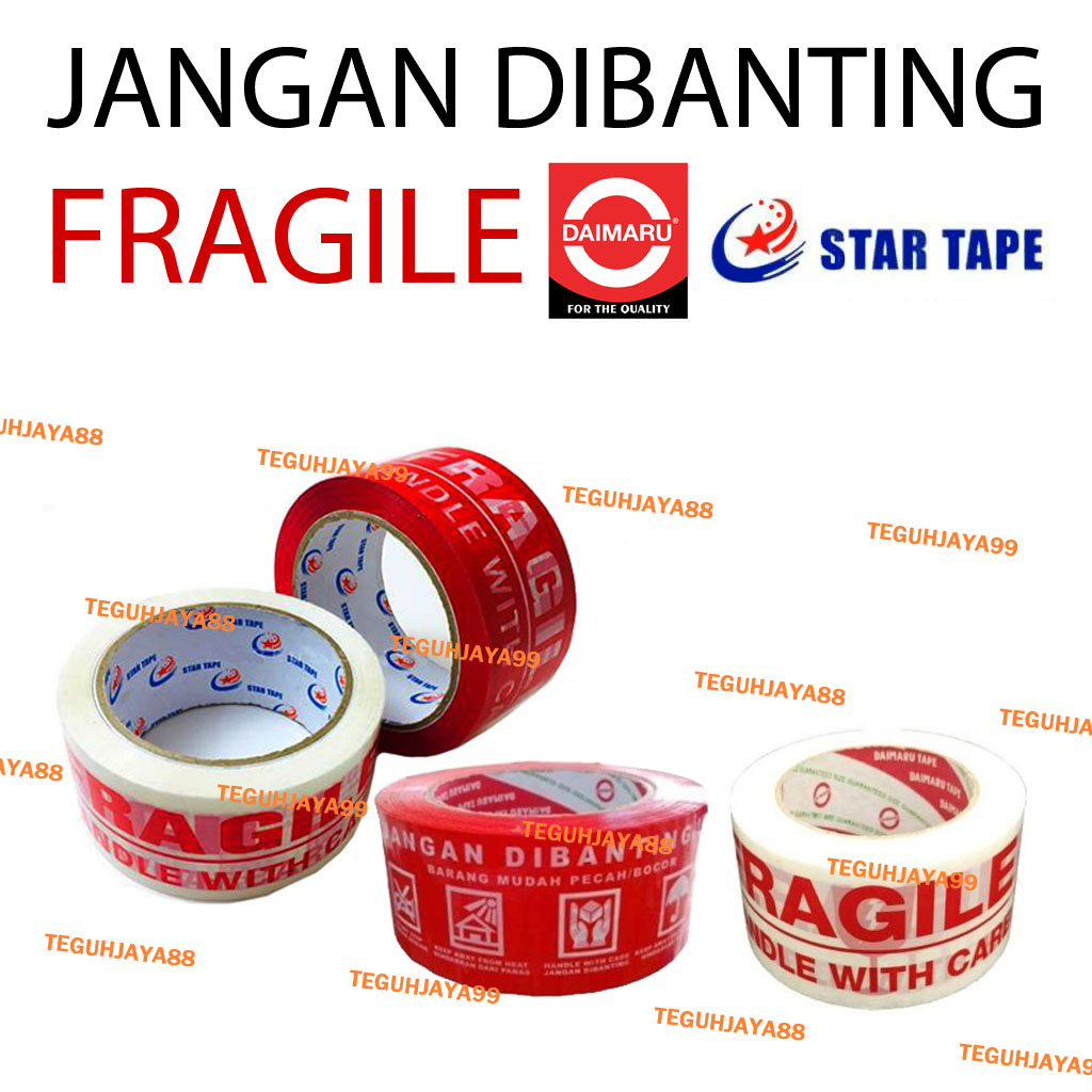 

Lakban Isolasi Selotip Fragile Jangan Dibanting Daimaru Startape 48mm x 90, 48mm x 50 Merah Putih