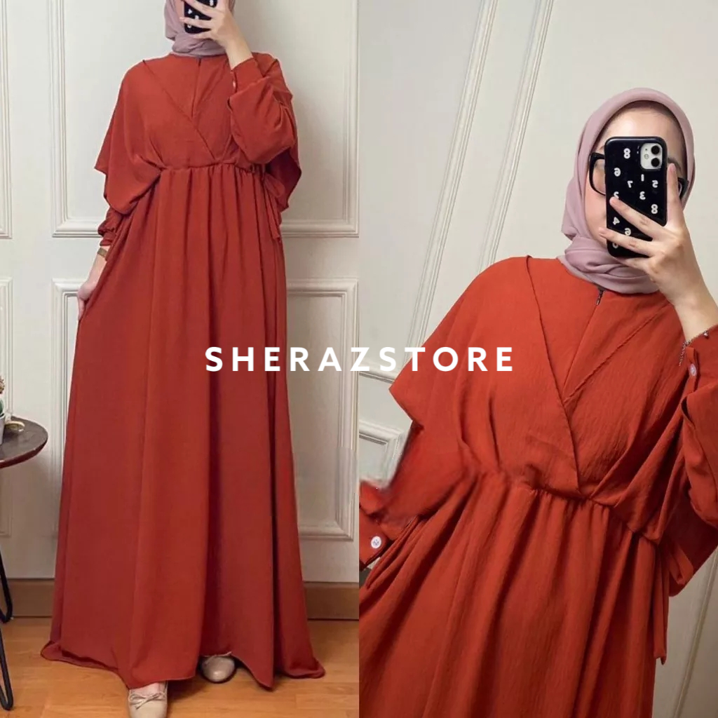 SASKIA GOWN S M L XL XXL XXXL 5L Gamis Dress Wanita Jumbo Ld 120 130 140 Bahan Airflow Crinkle Terbaru 2023