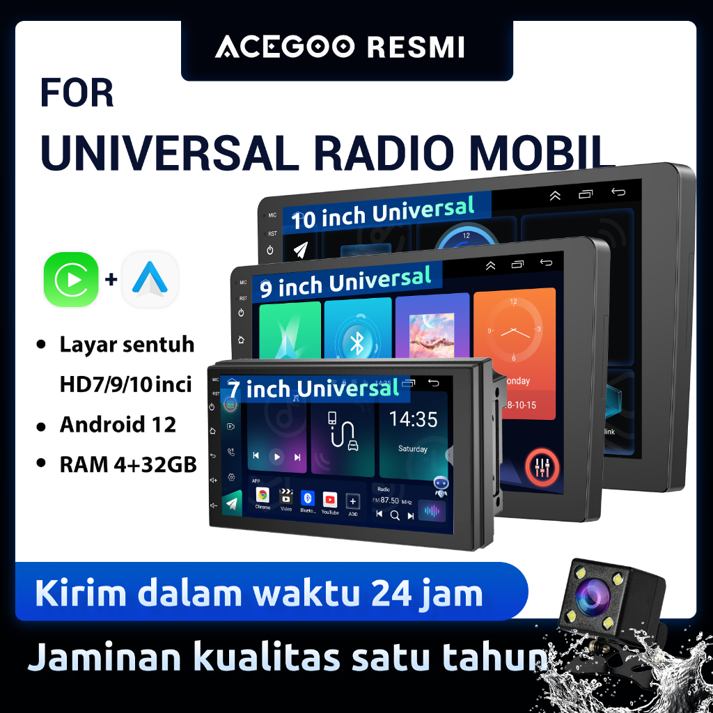 ESSGOO Head Unit 7/9/10 inci Android 12 4+32GB Double Din IPS Screen Wifi Wireless Carplay MirrorLink GPS Navigas Mobil Radio Multimedia Player Untuk TOYOTA Daihatsu Mitsubishi HONDA SUZUKI Hyundai NISSAN Avanza Pioneer Brio Orca Calya