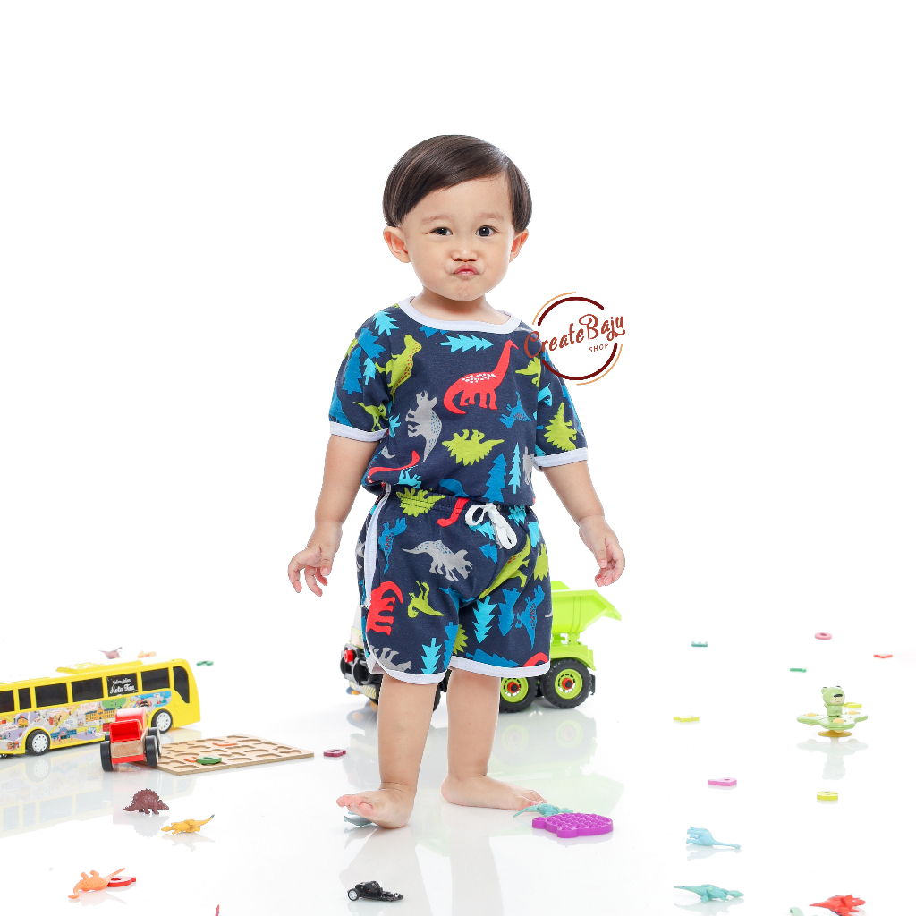 SETELAN ANAK MOTIF DINO CEMARA SETELAN ANAK POLOS UNISEX LENGAN PENDEK