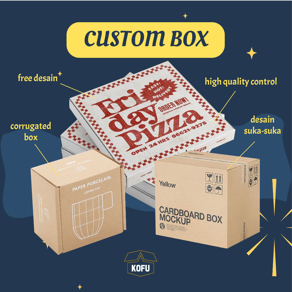 

Cetak Custom Box kardus packaging / mailer / diecut / pizza / regular
