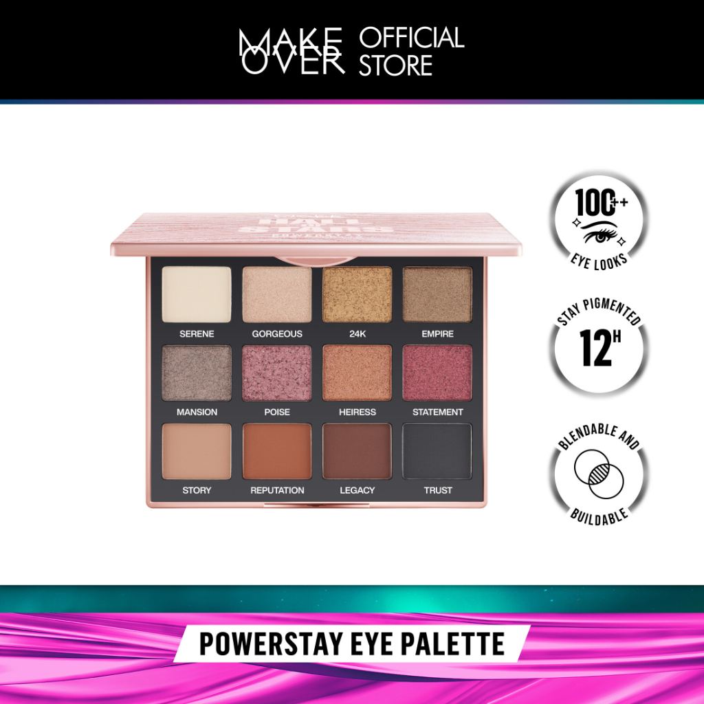 MAKE OVER Powerstay Eye Palette - eyeshadow BEST SELLER intense tahan lama 12 jam 12 warna blendable minim fallout cocok untuk semua warna kulit daily makeup party look