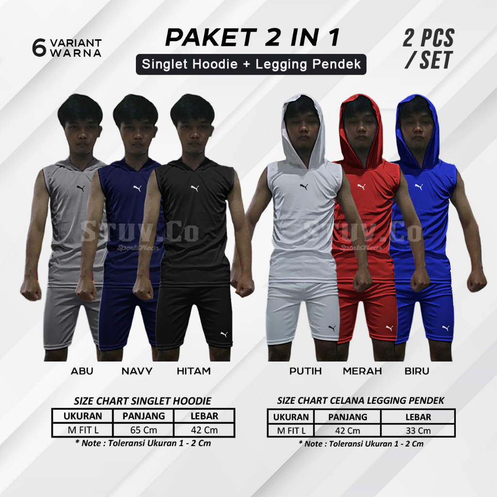 PAKET 2IN1 SETELAN OLAHRAGA BASELAYER SINGLET HOODIE DAN LEGGING PENDEK 6 WARNA