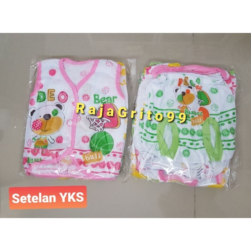 Setelan Kuntung Bayi YKS newborn 1 Lusin Motif Print / Set Tanpa Lengan Bayi