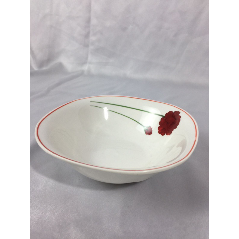 Mangkok Taniti Segi Motif Bunga Cicilia / Mangkok Keramik Taniti Motif Bunga Cicilia Merah / Mangkok