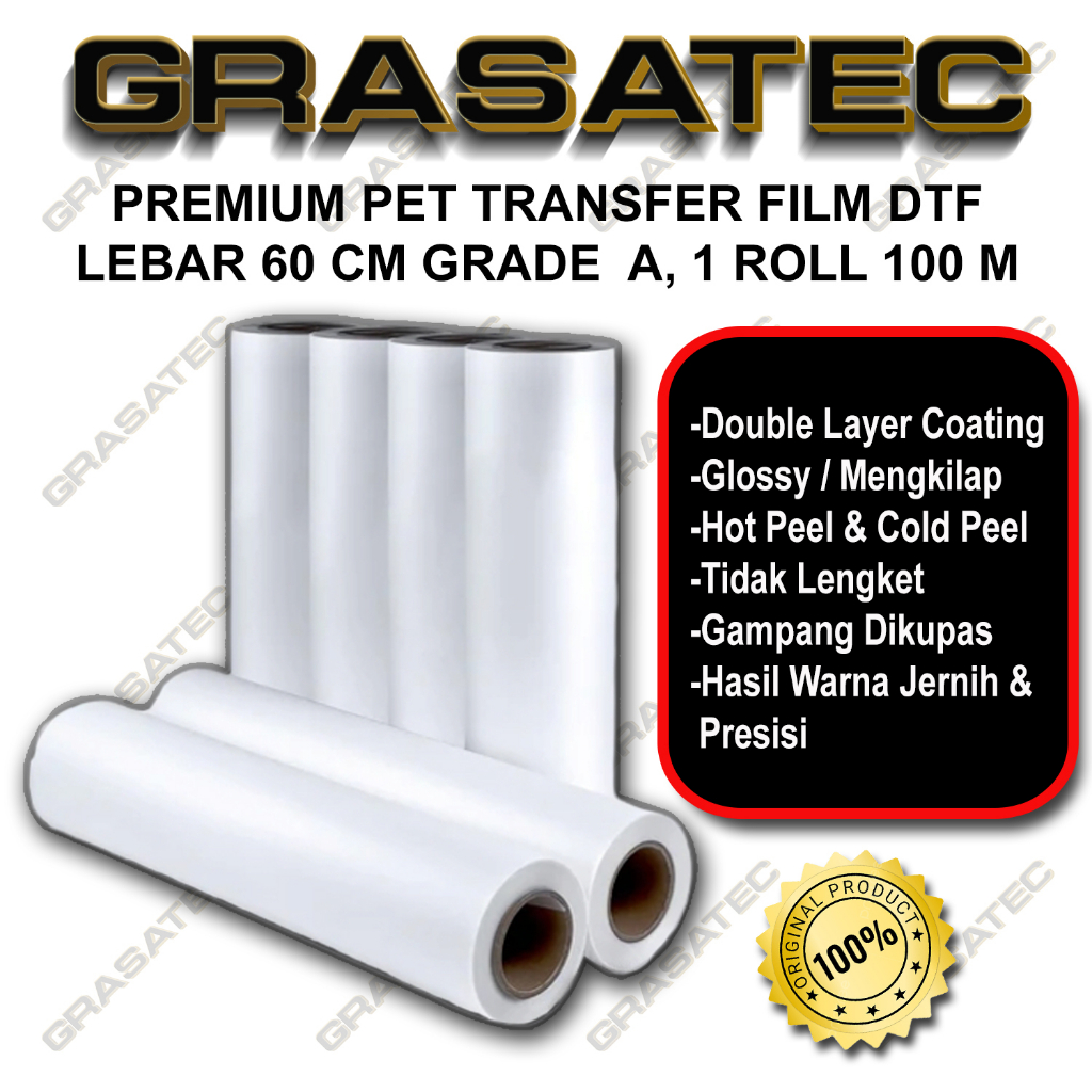 PREMIUM PET TRANSFER FILM DTF LEBAR 60CM GRADE A, 1 ROLL 100 METER