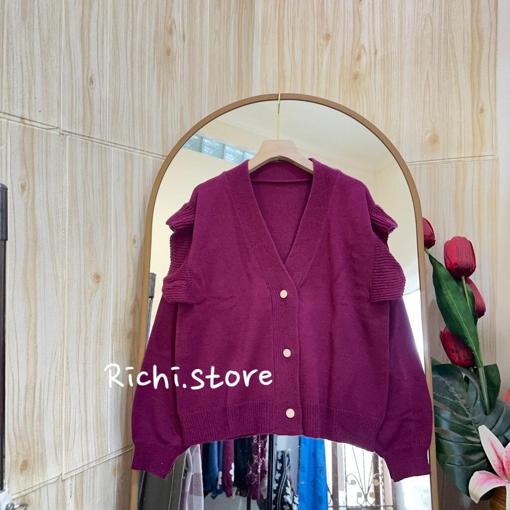 Maira cardigan rajut korean style v-neck full kancing lengan sayap