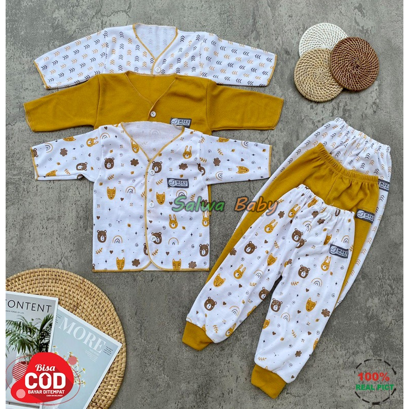 Isi 18 PCS Baju Bayi Celana Bayi Baru Lahir Paket Lahiran Seri Mustard Usia 0-3 Bulan Anababy