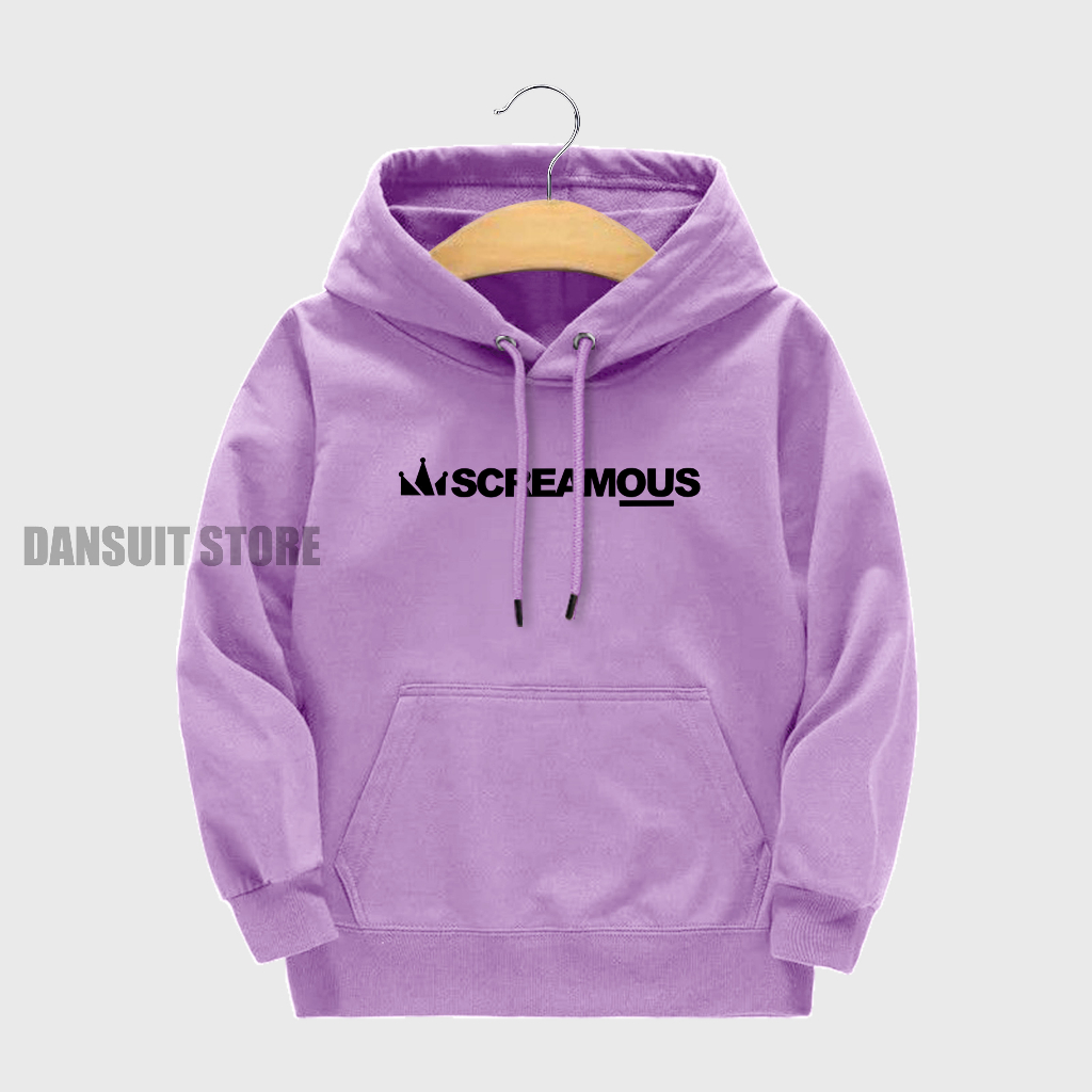 Sweater Hoodie Anak Laki-laki/Perempuan Usia 4-13 Tahun Motif Sablon SCREAMOUS Warna Pastel Bahan Tebal Premium