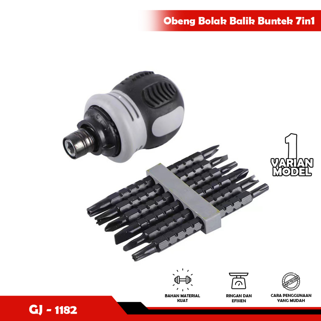 Obeng 2In1 &amp; 7In1 BB buntek karet Dua Arah bolak balik cebol mini - Yoyosoo