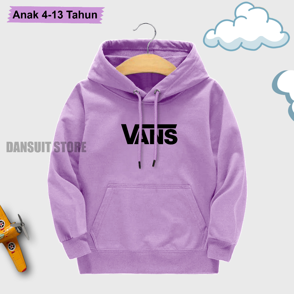 Sweater Hoodie Anak Laki-laki/Perempuan Motif Sablon VANS Usia 4-13 Tahun Bahan Tebal Warna Pastel