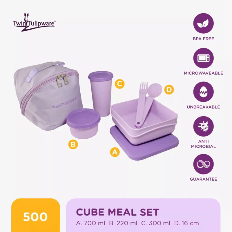 Twin Tulipware Set Bekal Makanan & Minuman Sekolah/Piknik/Ngantor