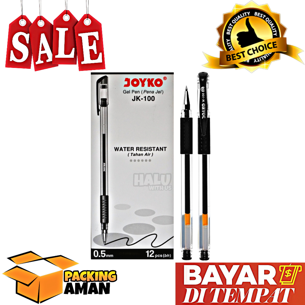 

(BISA COD) PROMO 12 Pcs Pulpen / Pen Gel Joyko JK-100 / Warna Hitam / Pena Gel / Pulpen Hitam