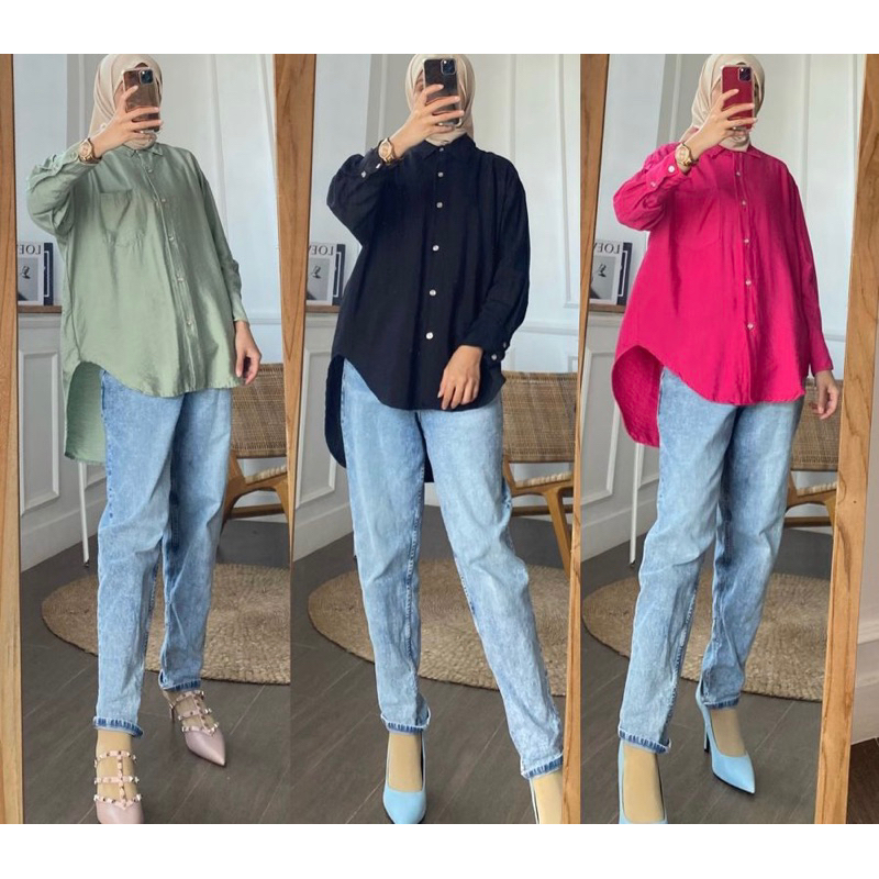 ATASAN/KEMEJA/HEM/BLUS WANITA DUBAI ZR/Z*ARA OVERSIZE POLOS POLOLINEN