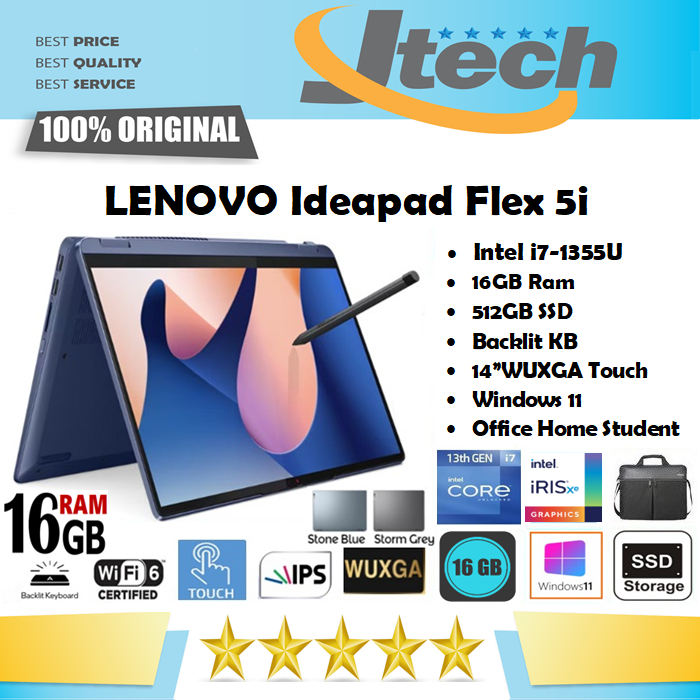 Lenovo Ideapad Flex 5i - i7-1355U - 16GB - 512GB SSD - 14&quot;WUXGA IPS Touch - W11 - OHS