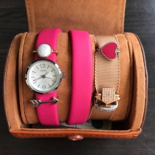 FOSSIL ES3964SET - Jam Tangan Wanita Kulit ORIGINAL - Pink Analog-Garansi Resmi