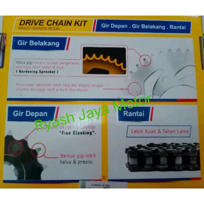 Gir / Gear set dan Rantai for karisma/karisma x/ supra x 125 old Aspira Astra