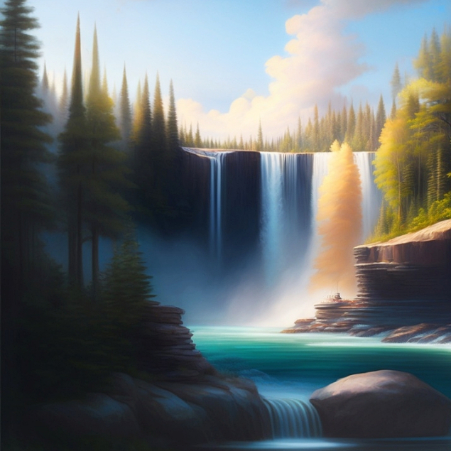 Lukisan Air Terjun yang Segar dan Energetik, Cocok untuk Ruangan Anda