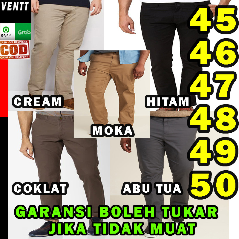 celana panjang chino chinos pria cowok laki laki jumbo big size oversize besar strecth hitam abu cre