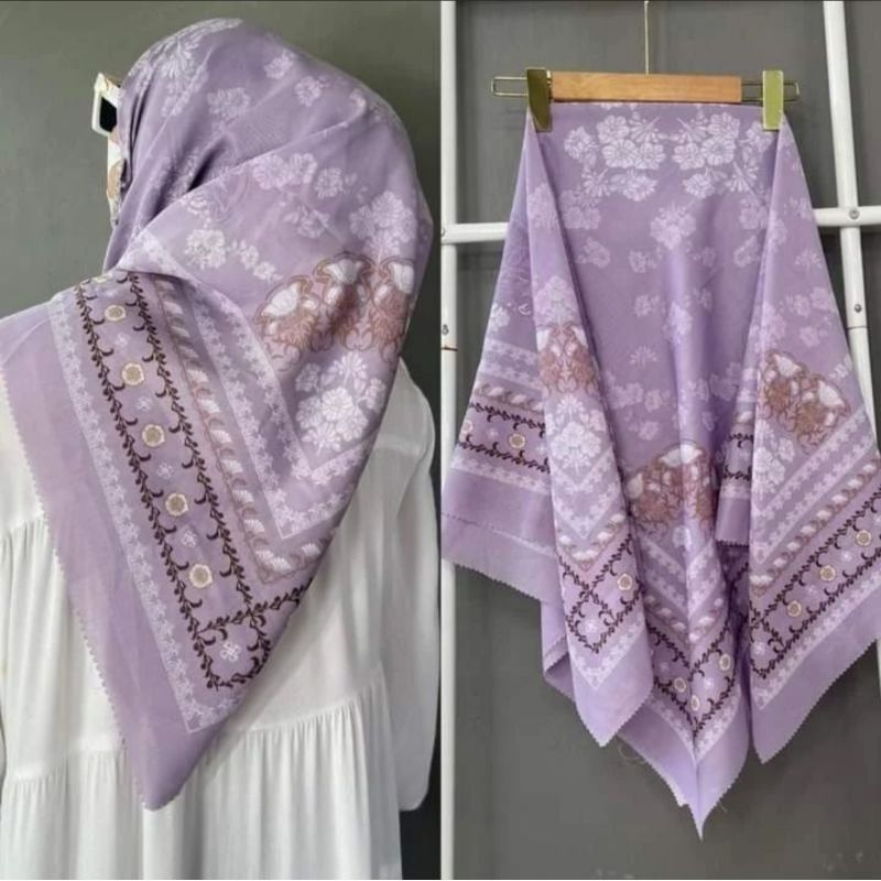Hijab Voal Motif Premium/ Hijab Voal Segi Empat/ Jilbab Segi Empat Motif Ungu Muda Premium/ Hijab Mo