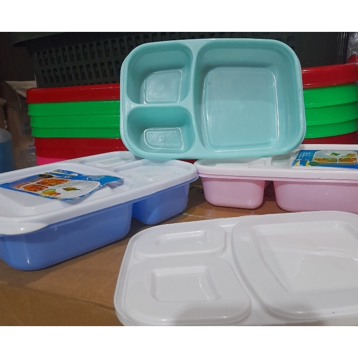 Kotak Bekal Plastik KOI 3 SEKAT Lunchbox Ompreng Souvenir Warna MURAH