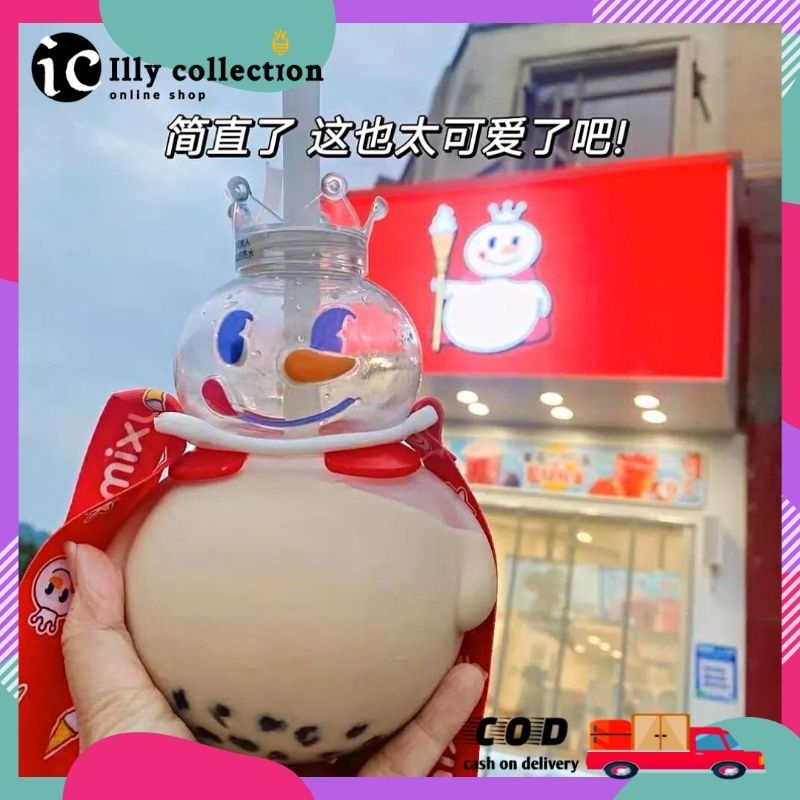 Botol Mixue Viral Transparan 700ml Dengan Tali Sedotan