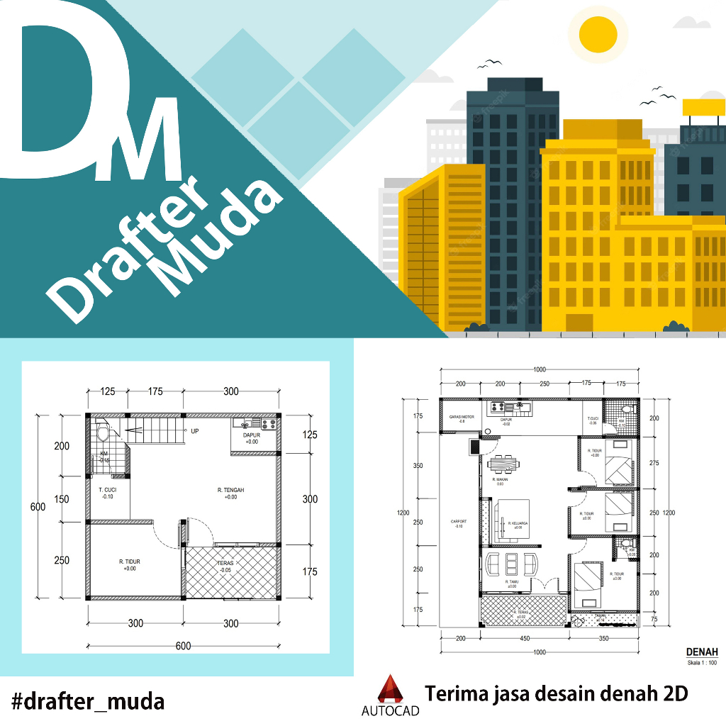 (DENAH RUMAH 2D) Jasa gambar denah bangunan1 lantai atau lebih