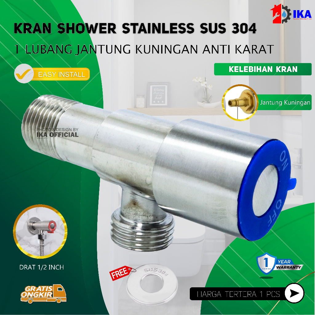 Stop Kran Toilet Keran Shower Bidet Wastafel / Stop Kran Shower  Stainless Jantung Kuningan - 1/2 Inch Sambunga tee T 1 Lubang 2 Lubang WC wastafel closet kamar mandi toilet wc on off mati nyala keran kran pengatur air anti karat kuat deras awet